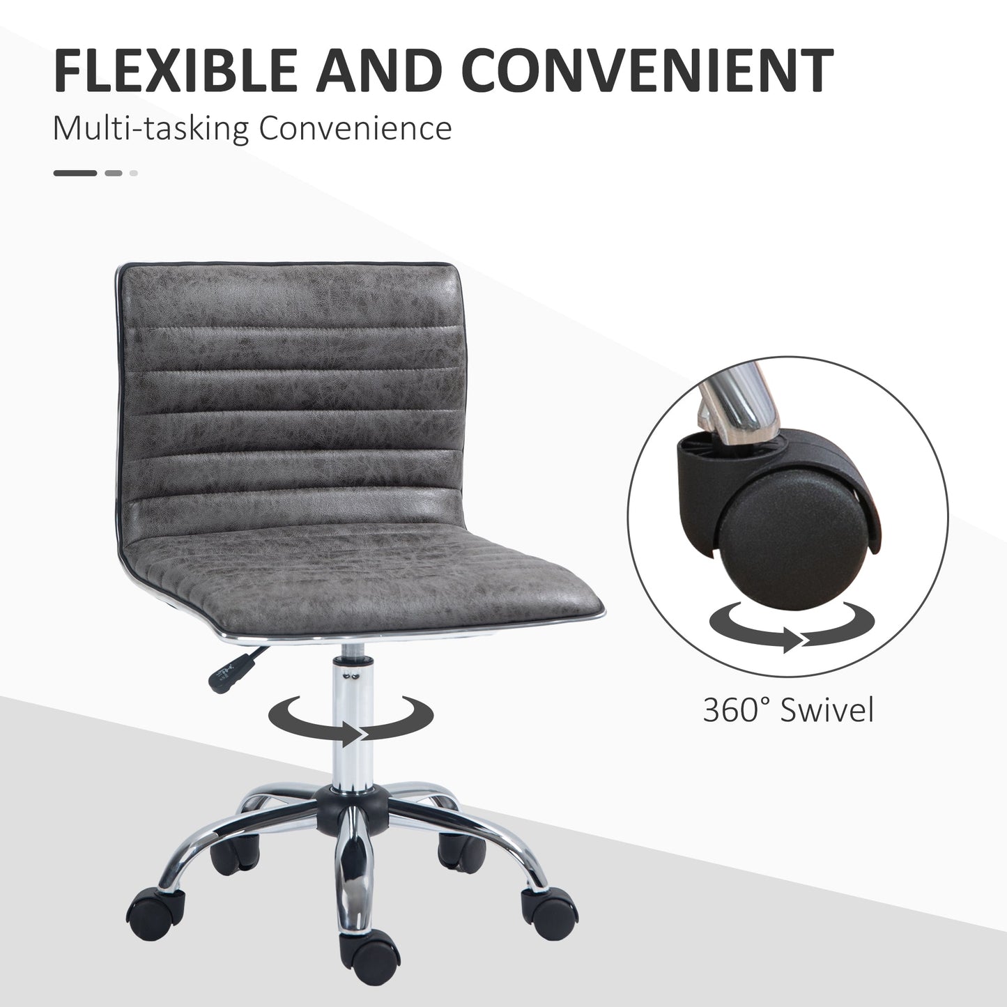 Vinsetto Adjustable Swivel Office Chair with Armless Mid-Back in Microfibre Cloth and Chrome Base - Grey