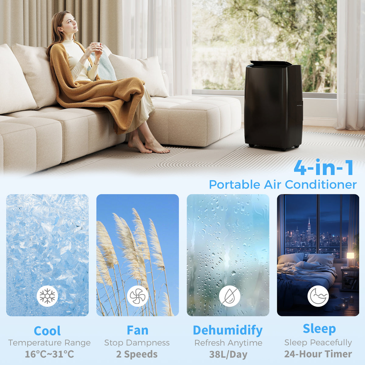 HOMCOM Portable Air Conditioner 12000 BTU BTU, 4-in-1 Air Conditioning Unit, Dehumidifier, Cooling, Fan, Child Lock, 35 m²