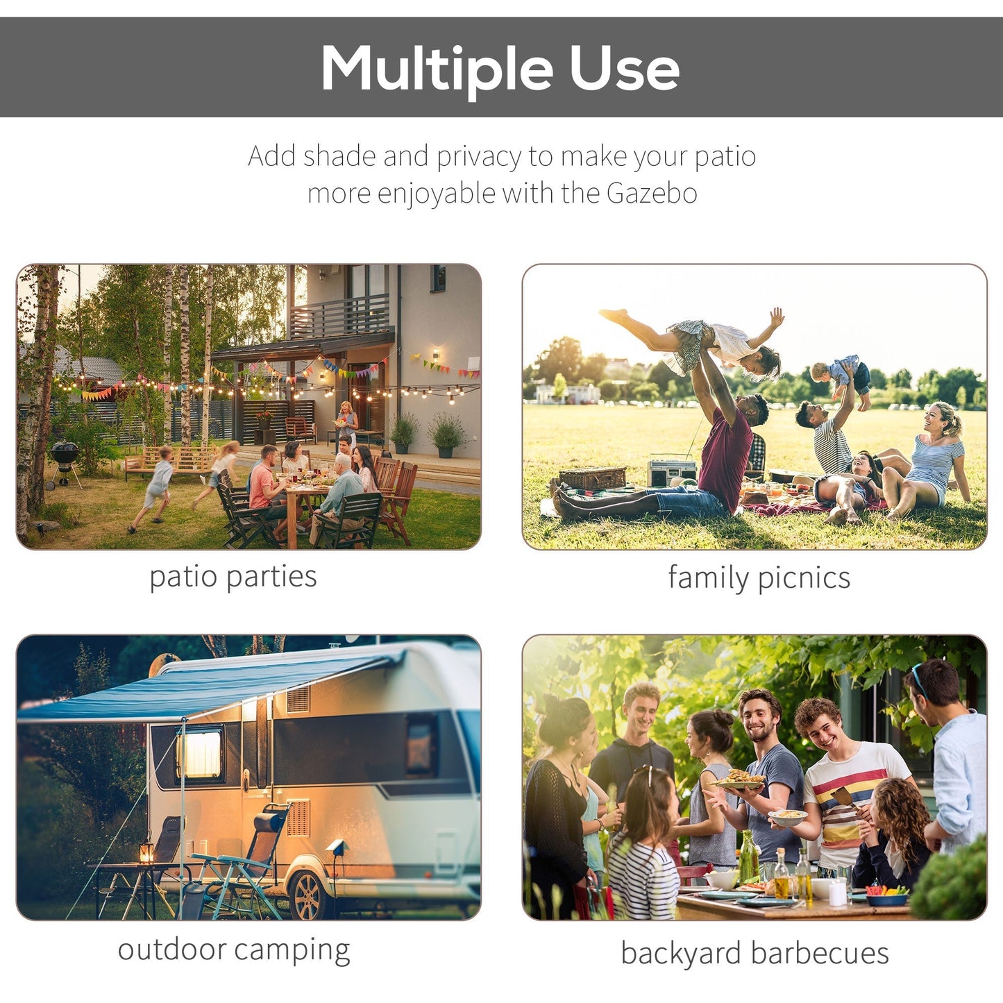 Outsunny 3 x 2.5 Patio Metal Gazebo Metal Frame Pergola with Extendable Canopy for Family Outdoor Shelter, Charcoal Grey