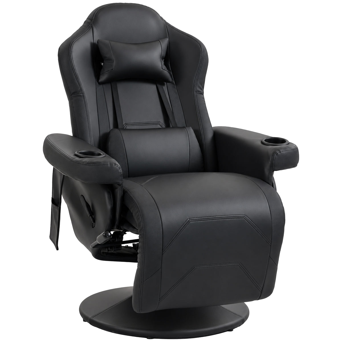 HOMCOM Manual Recliner Armchair PU Leather Lounge Chair w/ Adjustable Leg Rest, 135° Reclining Function, 360° Swivel, Black