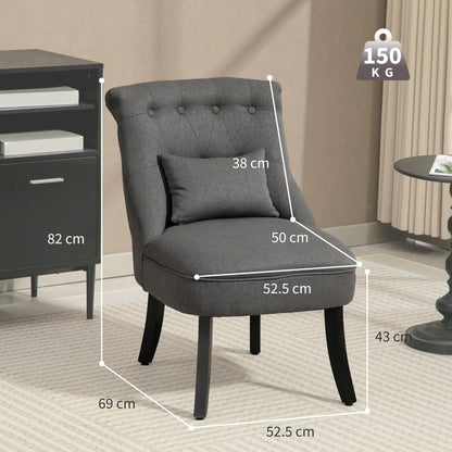 HOMCOM Fabric Single Sofa Dining Chair Tub Chair Upholstered W/ Pillow Solid Wood Leg Home Living Room Furniture Charcoal Grey