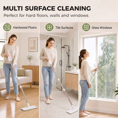 HOMCOM Mop and Bucket Set, Compact Flat Mop System with Wringer, 2-Chamber Design, 5 Reusable Pads, 127cm Handle, White