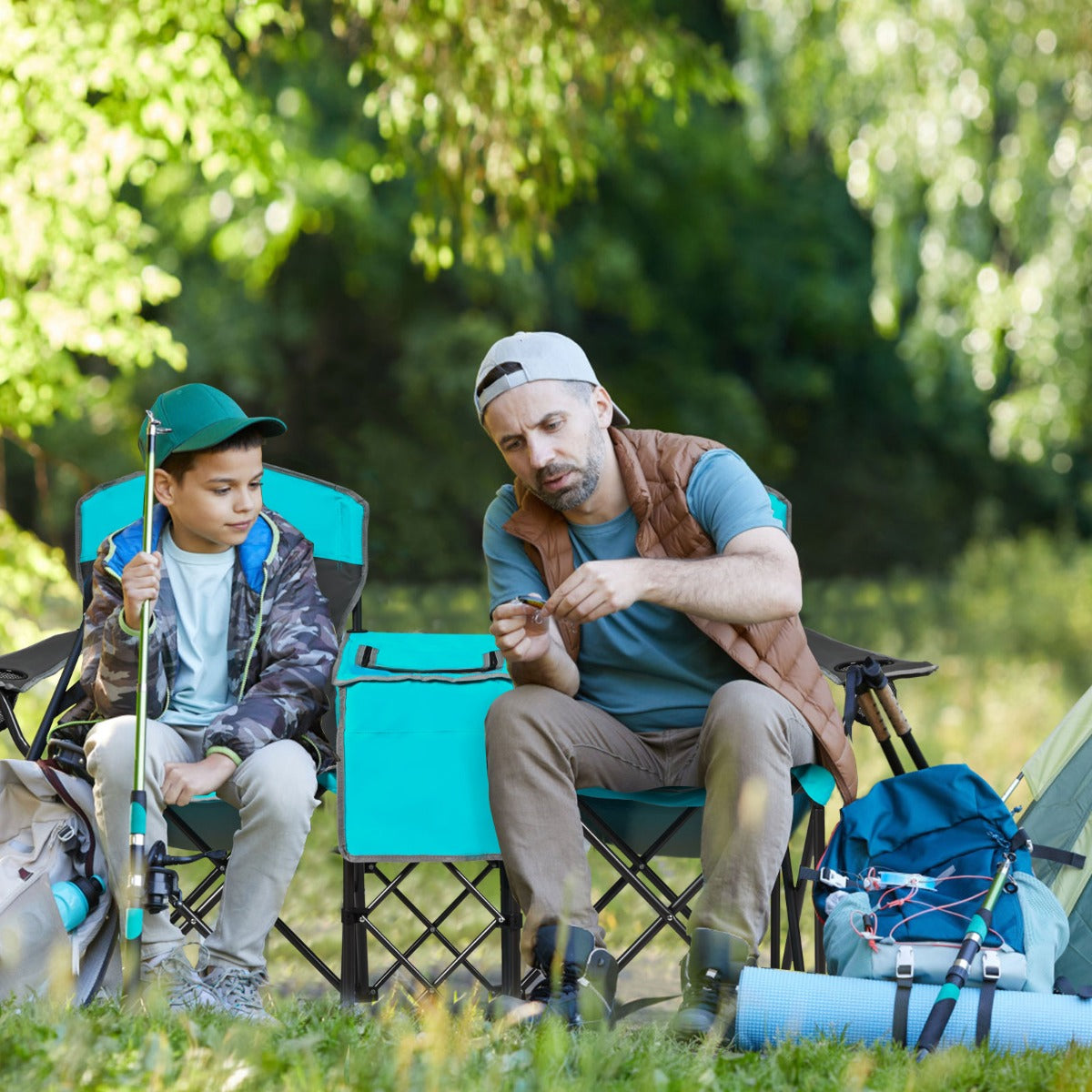 2-Person Folding Canopy Chairs with Sun Shade for Beach