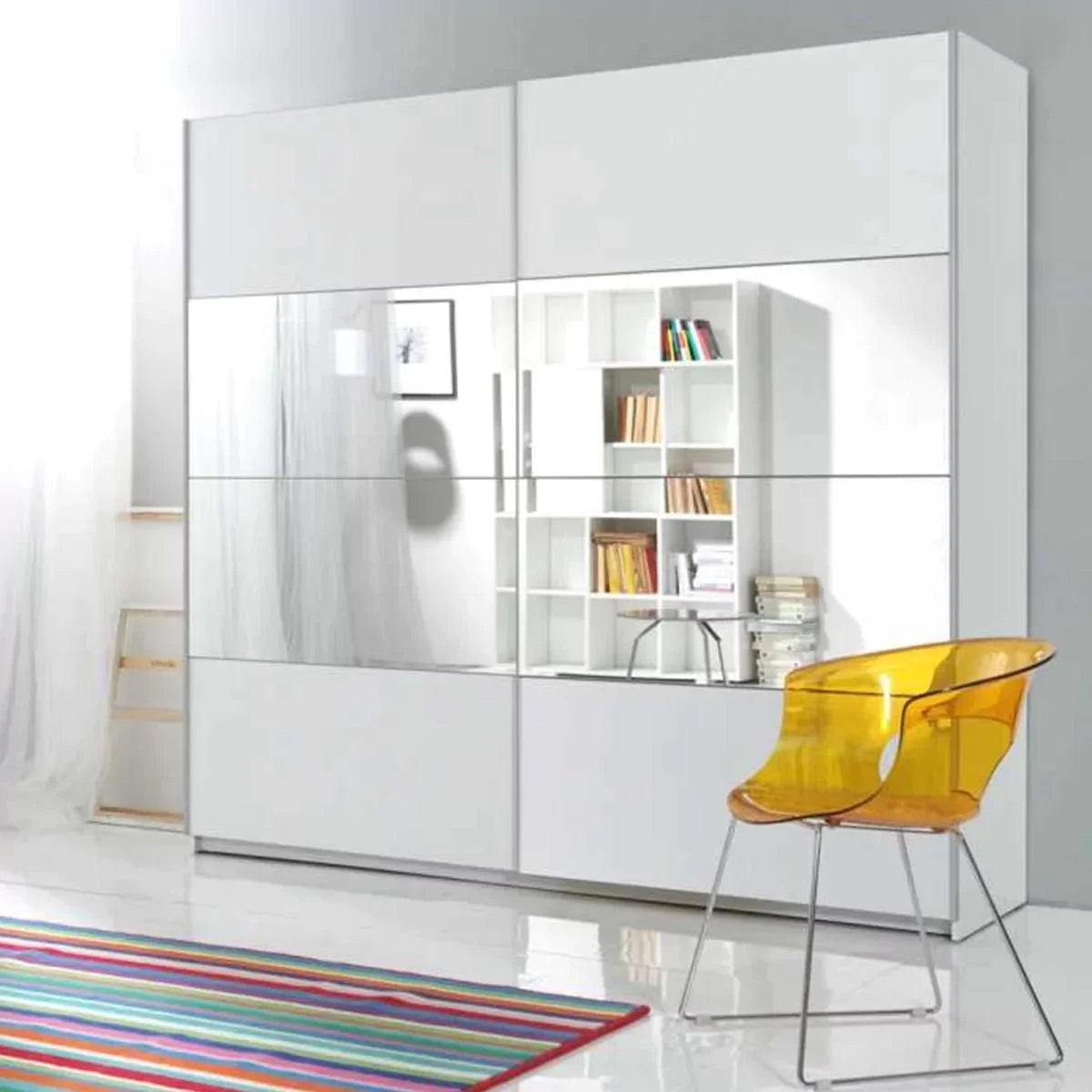 Gamma Sliding Door Wardrobe with Mirror - 200 White