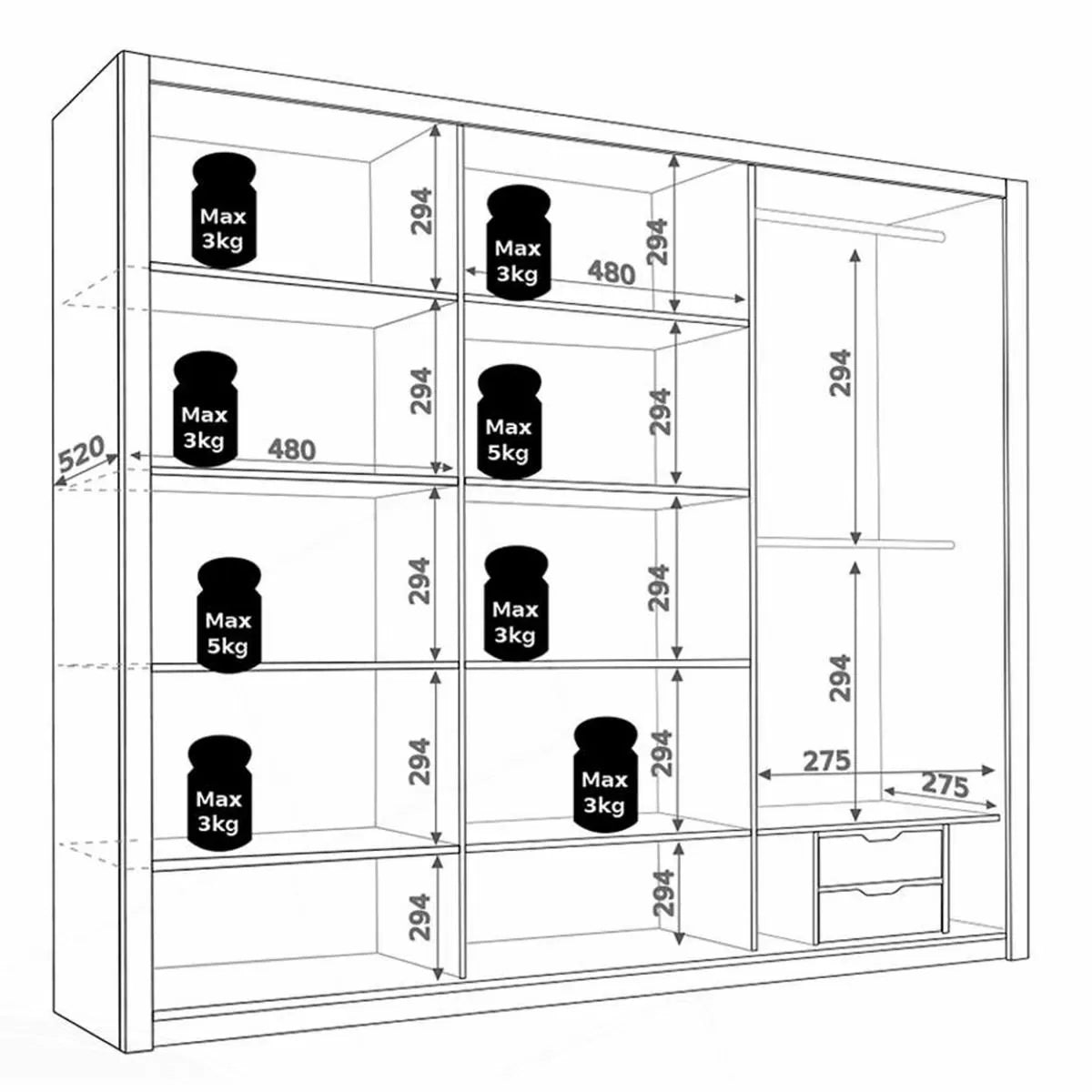 Bonito Sliding Door Wardrobe with Mirror - 250 white, oak artisan, gold, and oak monastery