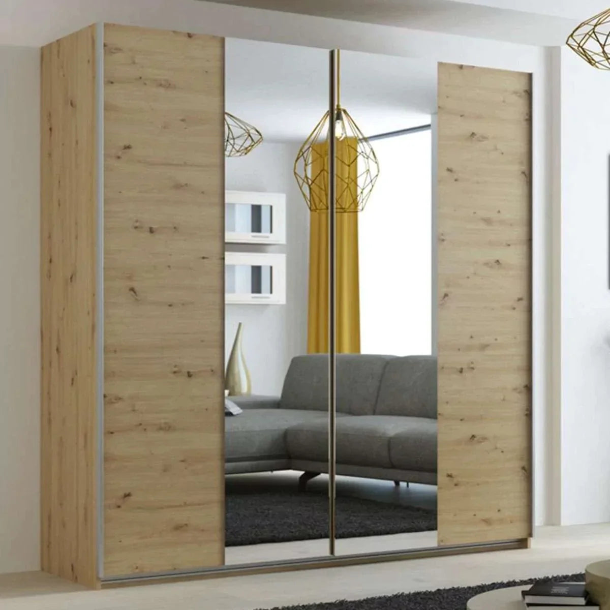 Lothian 2 Sliding Door 200cm Wardrobe with Mirror - Oak Wotan