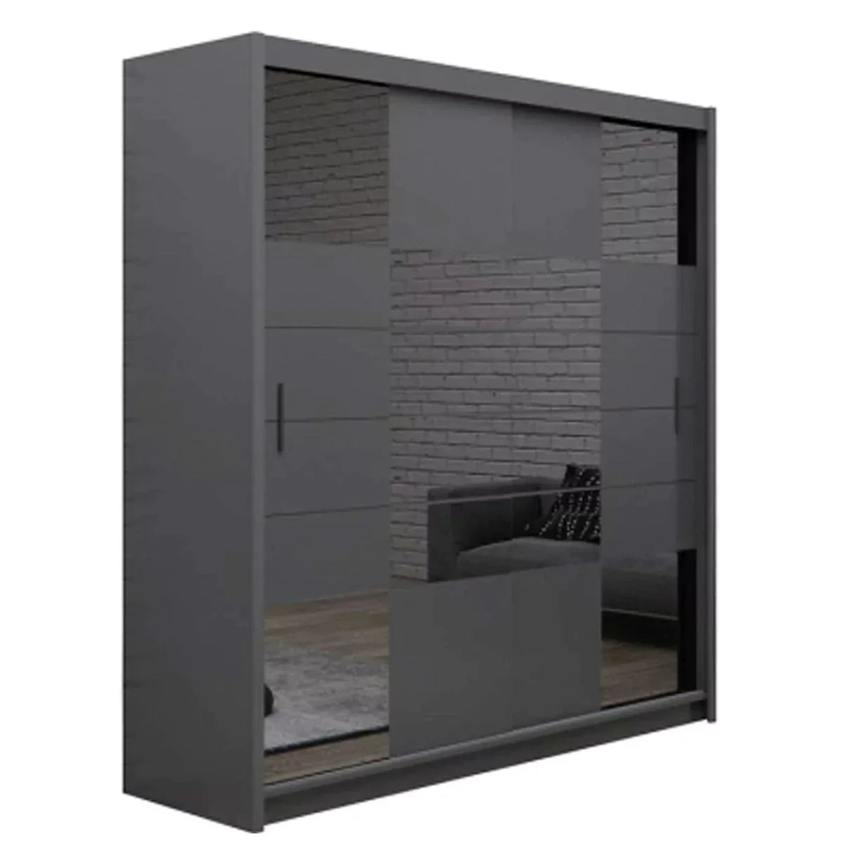 Kinross ii Sliding Door Squares Design 203cm Mirror Wardrobe - Graphite, White Gloss