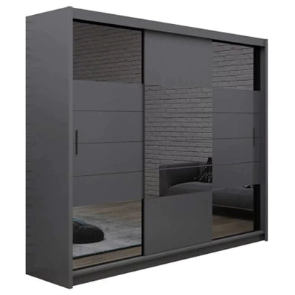 Kinross ii Sliding Door Squares Design 250cm Mirror Wardrobe - Graphite, White Gloss