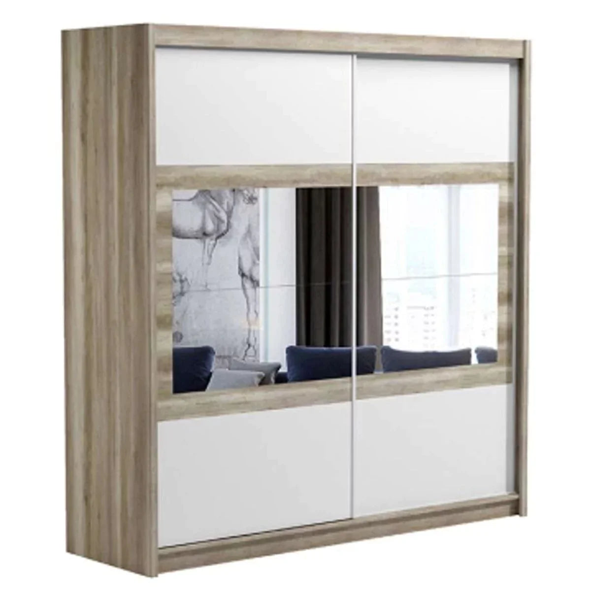 Windsor Sliding Door Mirror 203cm Wardraobe - Grey and Oak Canyon