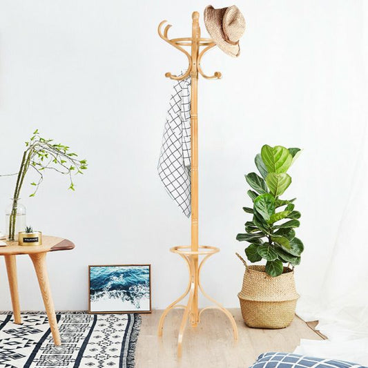 Practical Birch Coat Stand with 360°Rotating Top Tier for Hat &amp; Jacket Oak