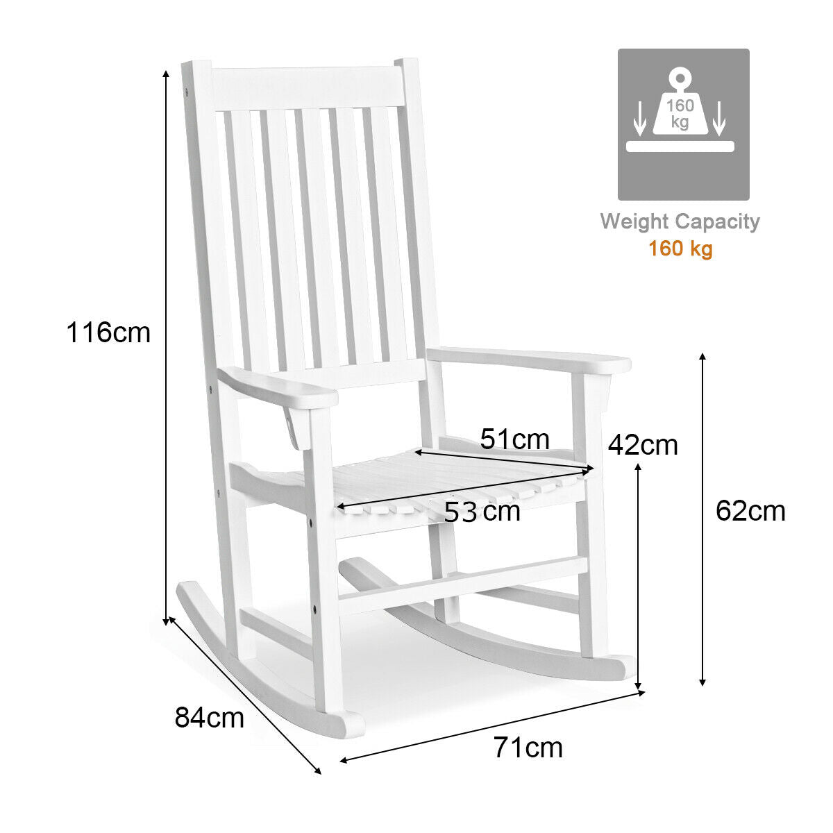 Rocking Chair Wooden Patio Acacia Wicker-White