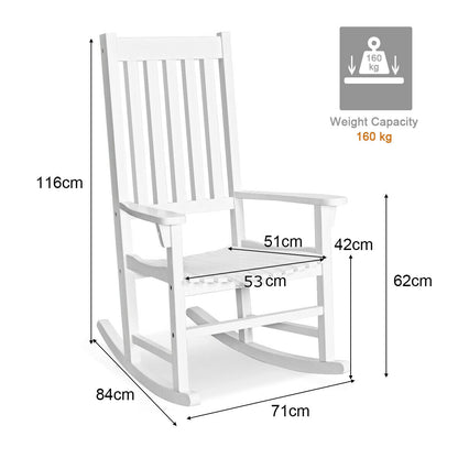 Rocking Chair Wooden Patio Acacia Wicker-White