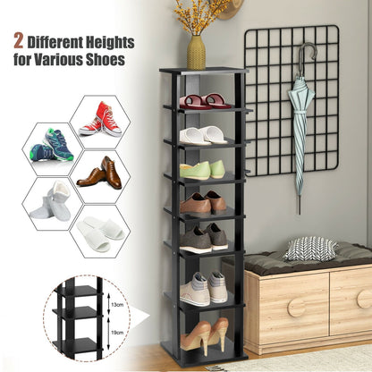 Wooden Vertical Shoe Rack with 7 Shelves-Black