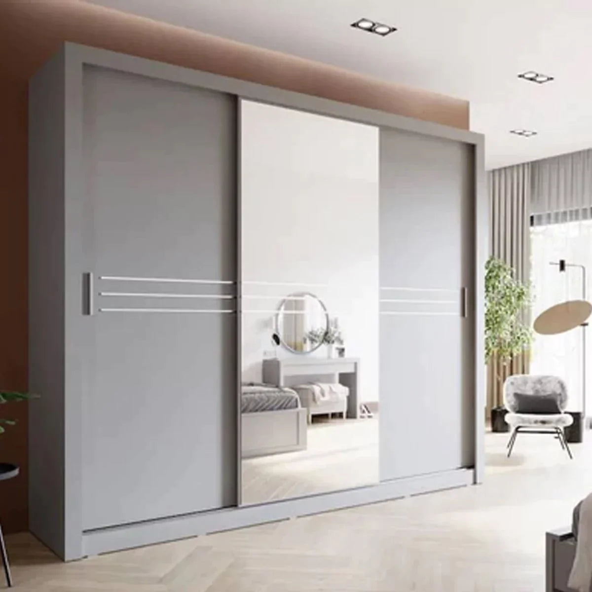 Hiroko 3 Door Sliding Wardrobe 250cm - Grey or White