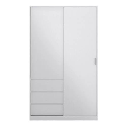 Classic Design High Gloss Sliding Door Wardrobe with 3 Drawers - White