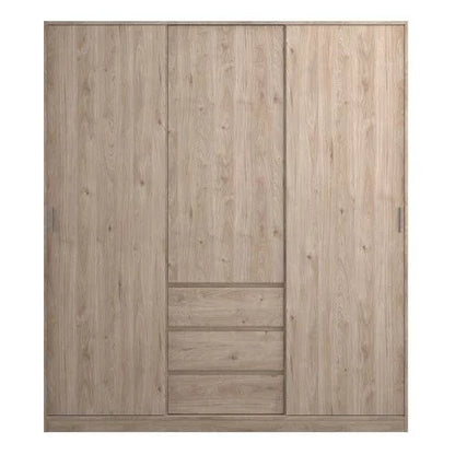 Classic Design High Gloss 2 Sliding Door Wardrobe with 3 Drawers - Jackson Hickory Oak