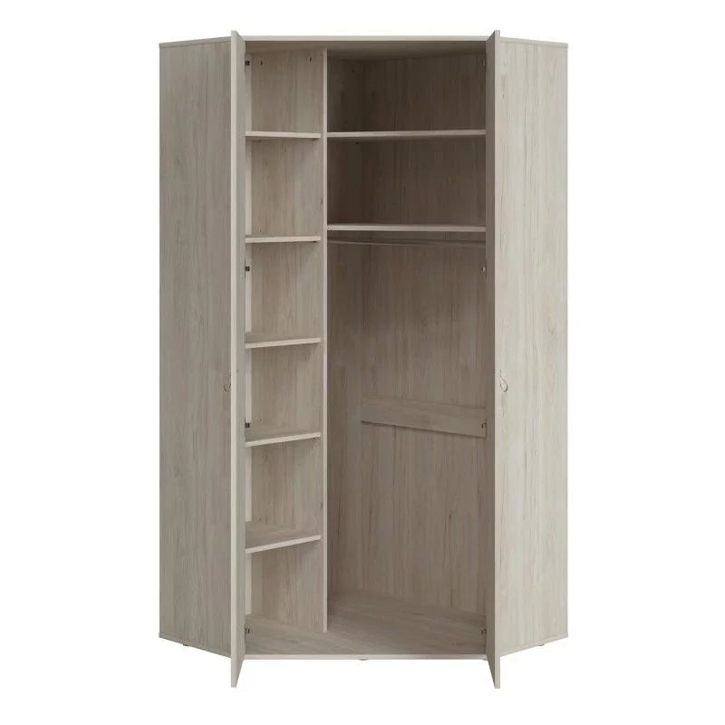 Denim 2 Door Corner Wardrobe in Light Walnut