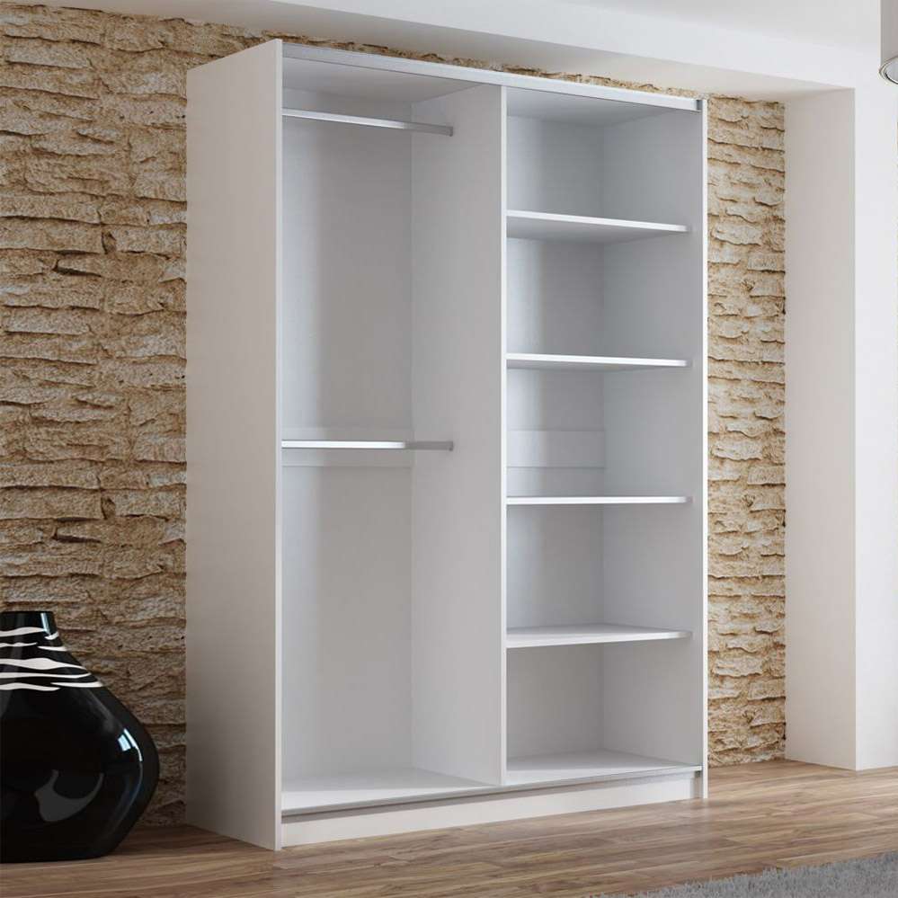 White Mirrored Sliding Door Wardrobe 150cm – OXFORD
