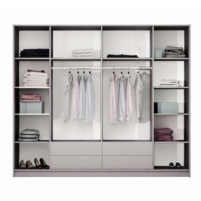 Grey Mirrored Folding Sliding Door Wardrobe 255cm – DUNHAM