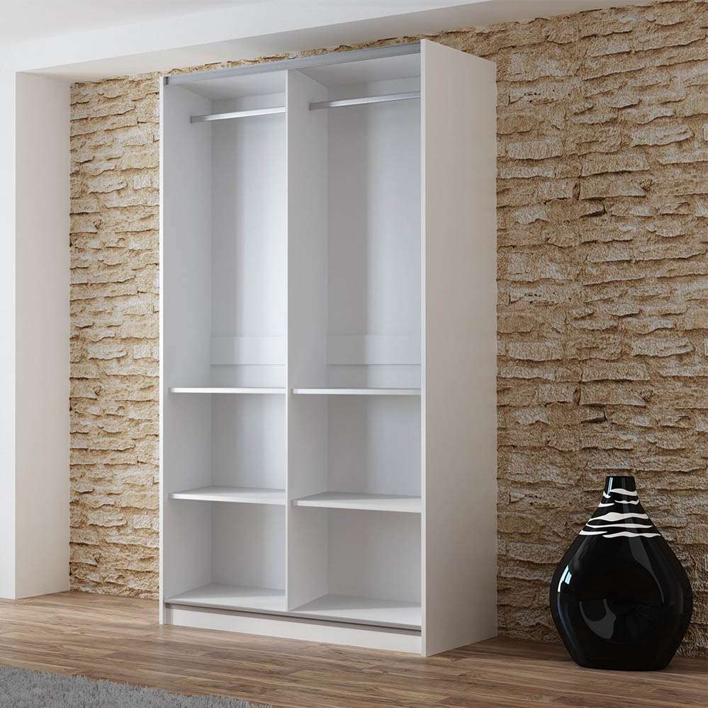 White Mirrored Sliding Door Wardrobe 120cm – OXFORD