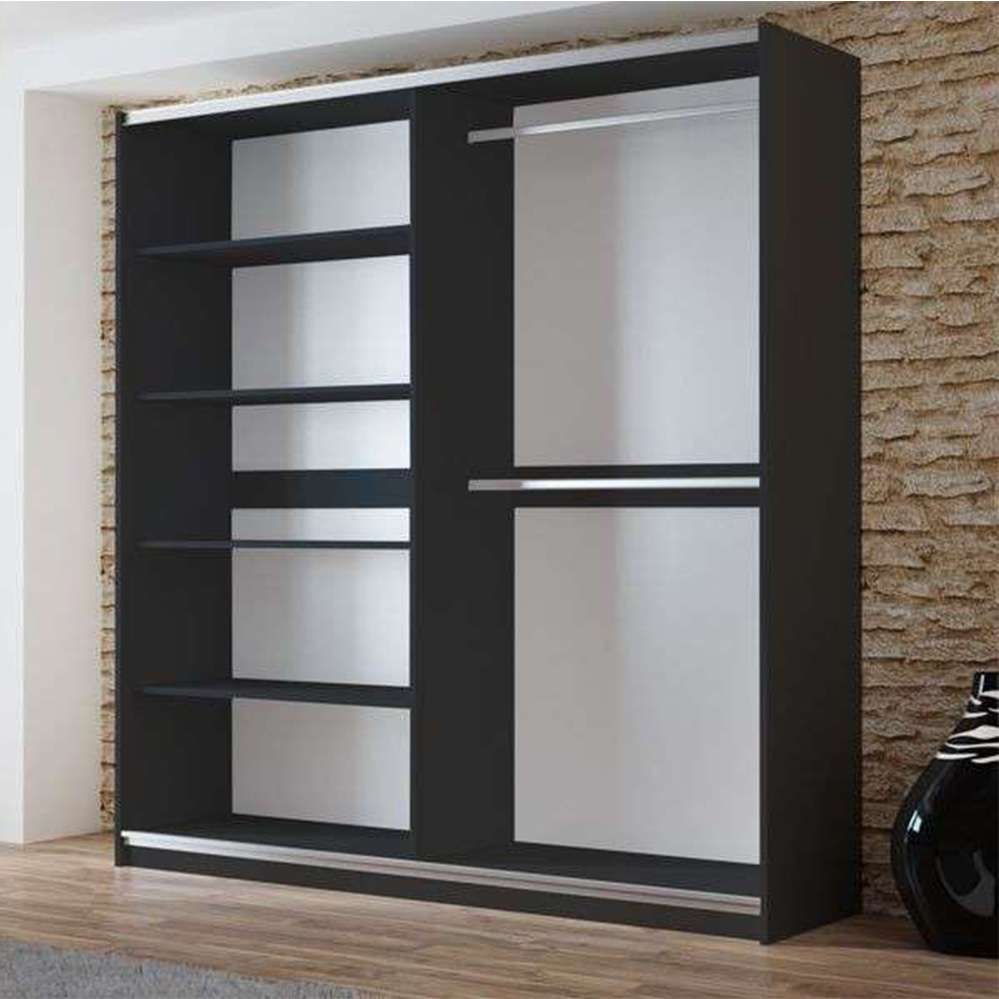 Graphite Mirrored Sliding Door Wardrobe 200cm – OXFORD