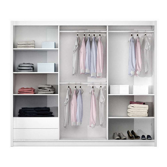 White Mirrored Sliding Door Wardrobe 250cm – OXFORD
