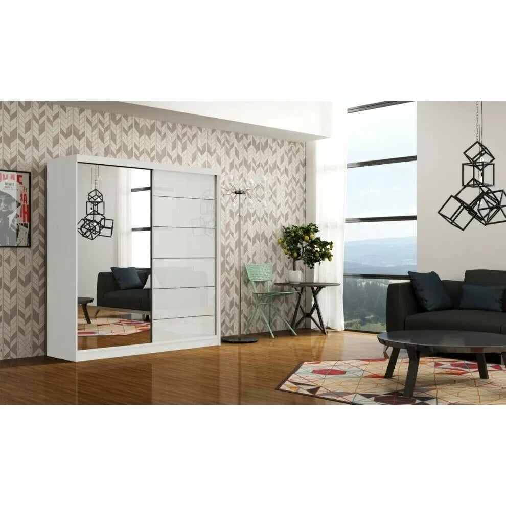 Infinite Black High Gloss Sliding Door Wardrobe - 150cm and 180cm