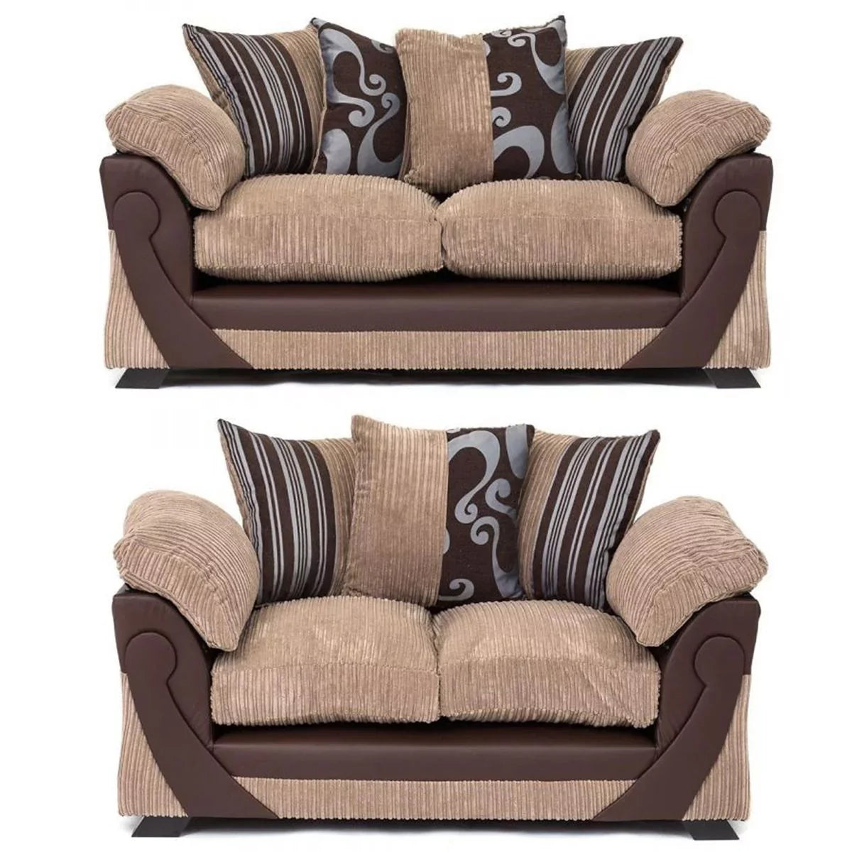 Illusion Cord Chenille & Faux Leather 3 Seater and 2 Seater Sofa Set