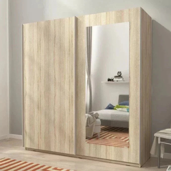 Merlin-II Mirrored 2-Door Sliding Wardrobe - White or Sonoma Oak