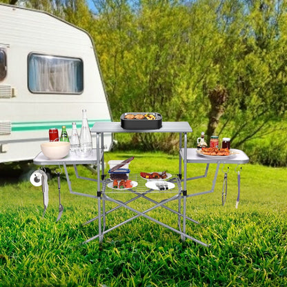 Folding Camping Table with Storage Lower Shelf & Hook & Carry Bag
