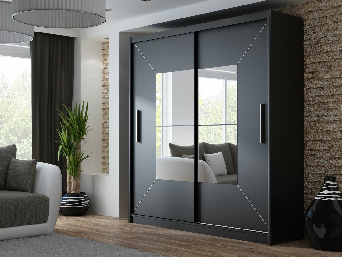 Boston Mirrored Sliding Door Wardrobe - White and Black