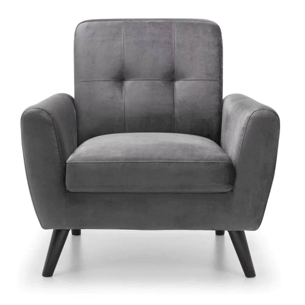 Monza Stylish Retro Velvet Fabric Armchair - Dark Grey