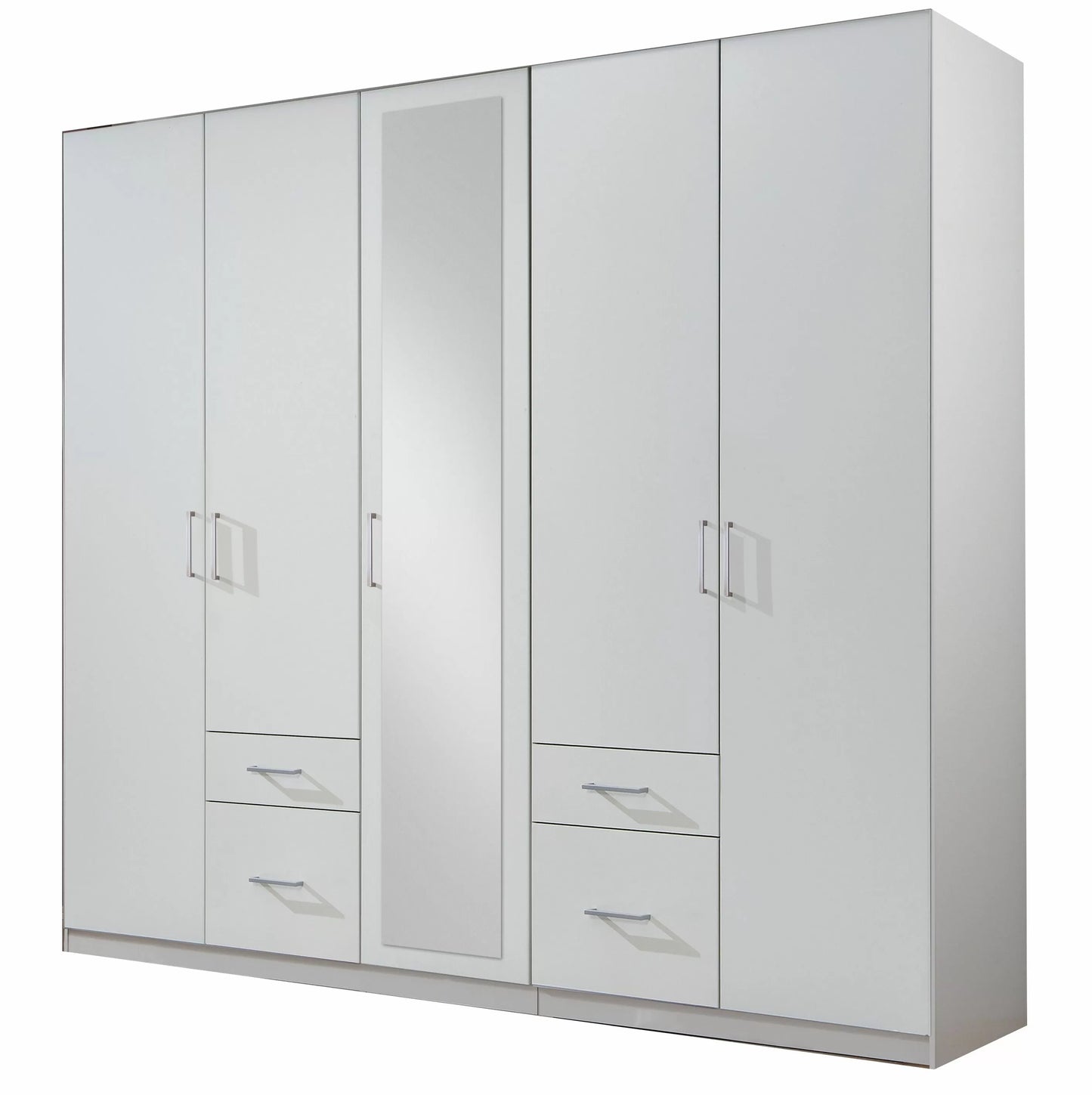 Flock 5 Door 4 Drawer Large Mirrored Wardrobe - White