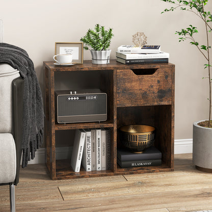 3-Cube Wooden Storage Shelf with Drawer-Rustic Brown