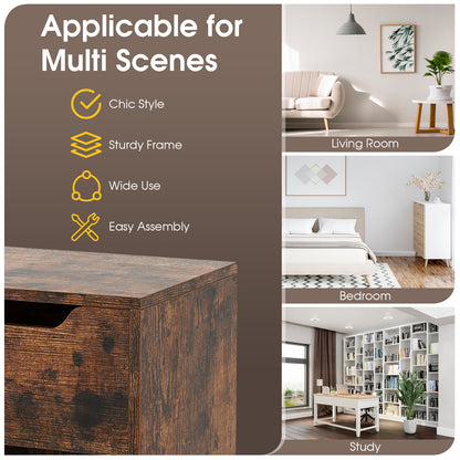 3-Cube Wooden Storage Shelf with Drawer-Rustic Brown