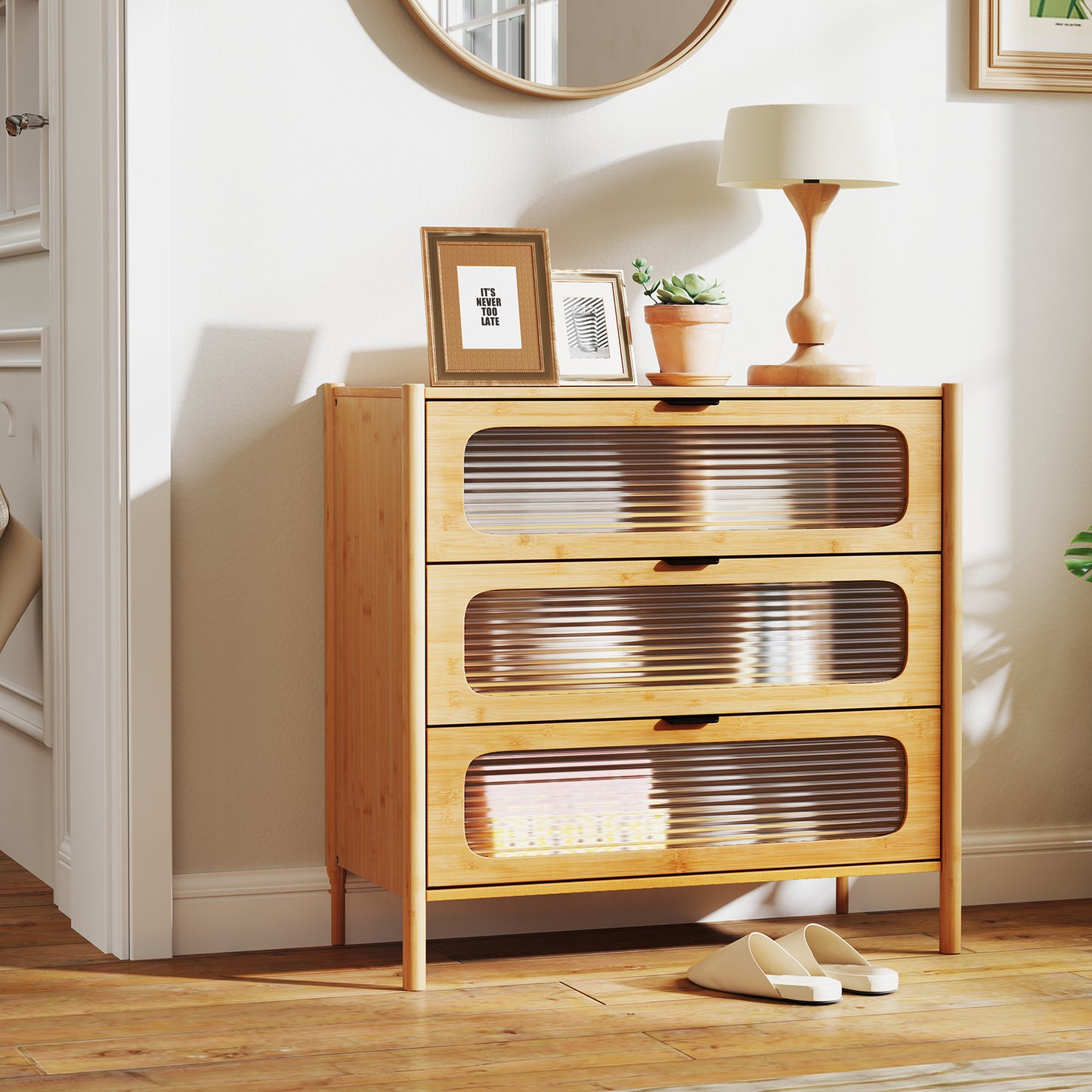 3-Drawer Dresser Mid Century Modern Chest of Drawers-Natural