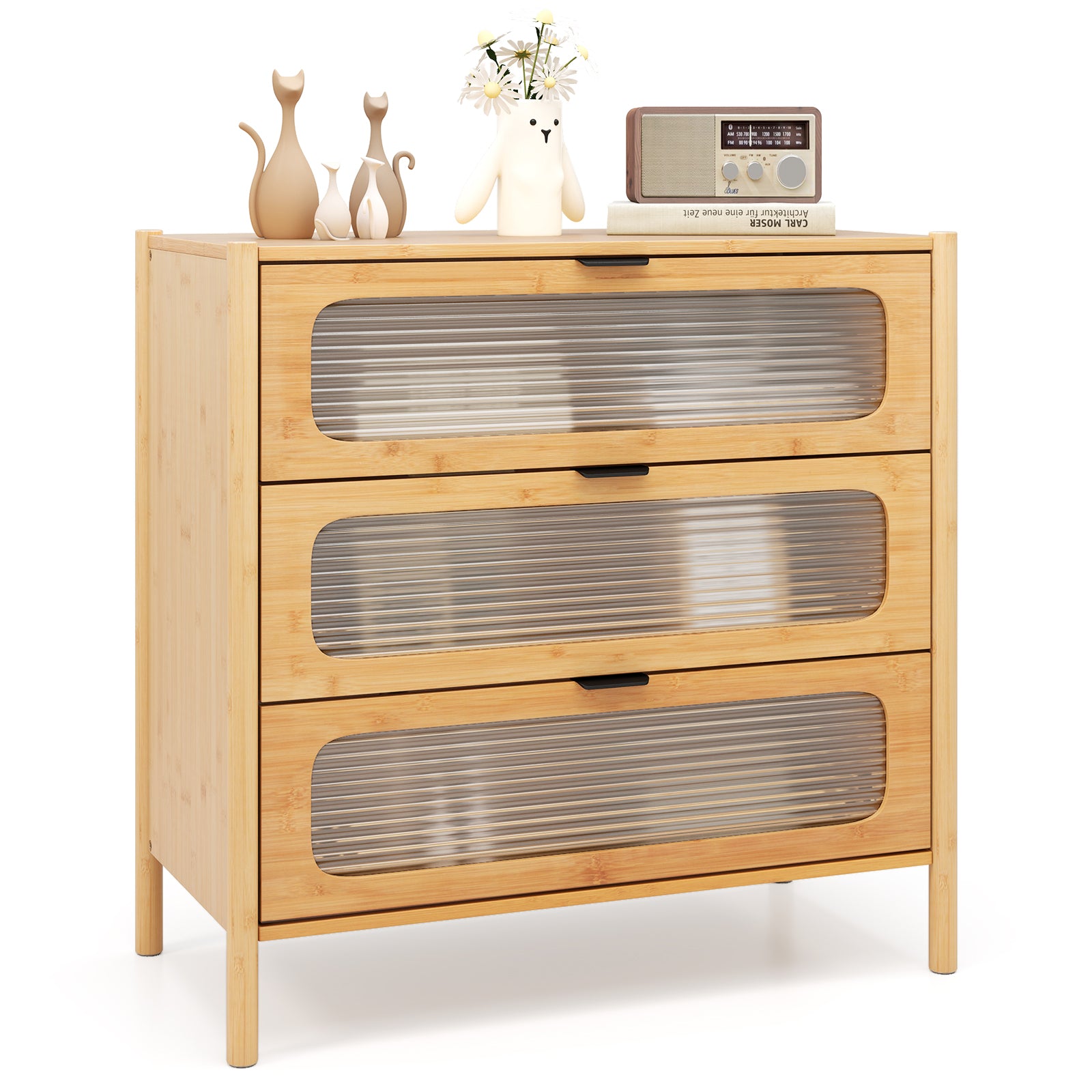 3-Drawer Dresser Mid Century Modern Chest of Drawers-Natural