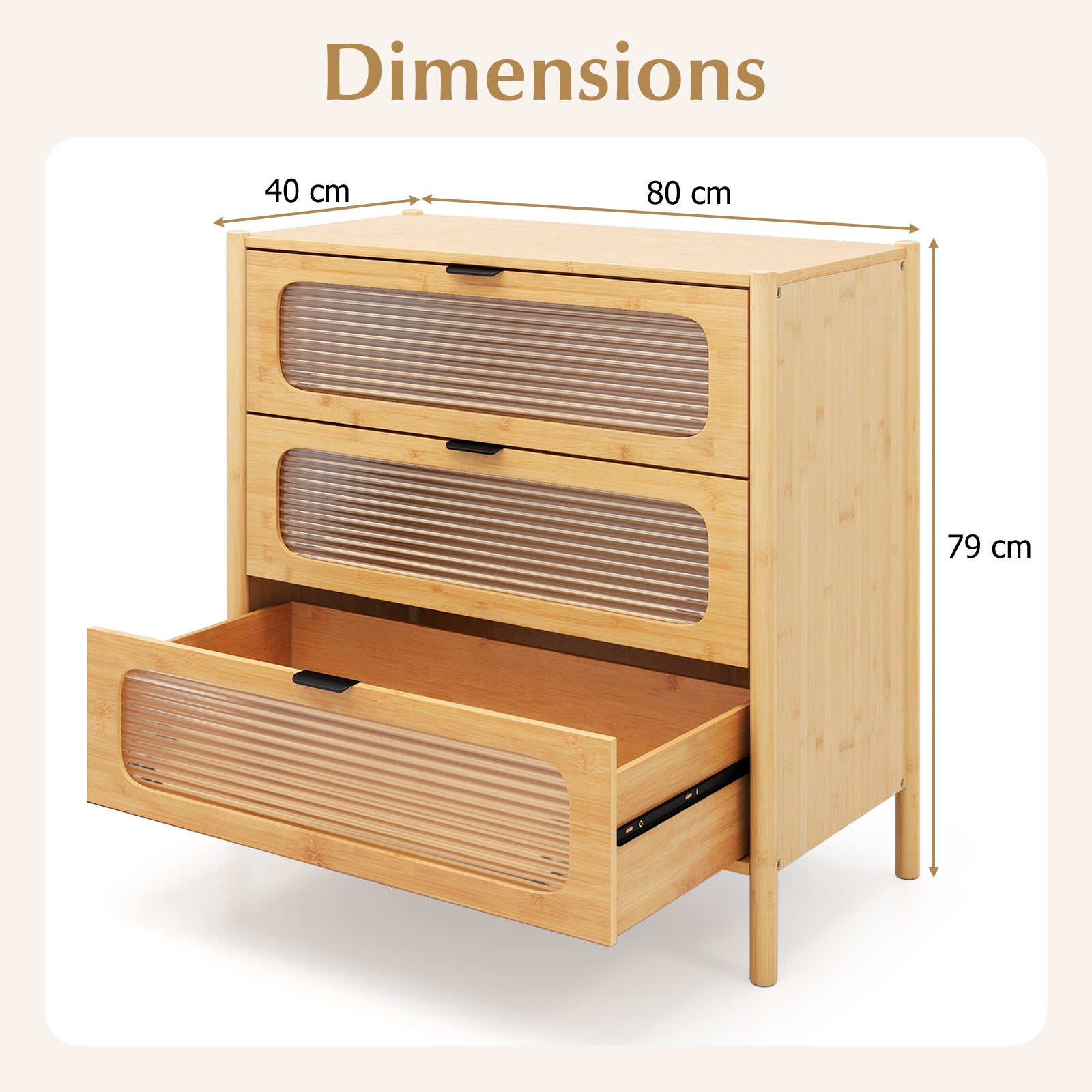 3-Drawer Dresser Mid Century Modern Chest of Drawers-Natural