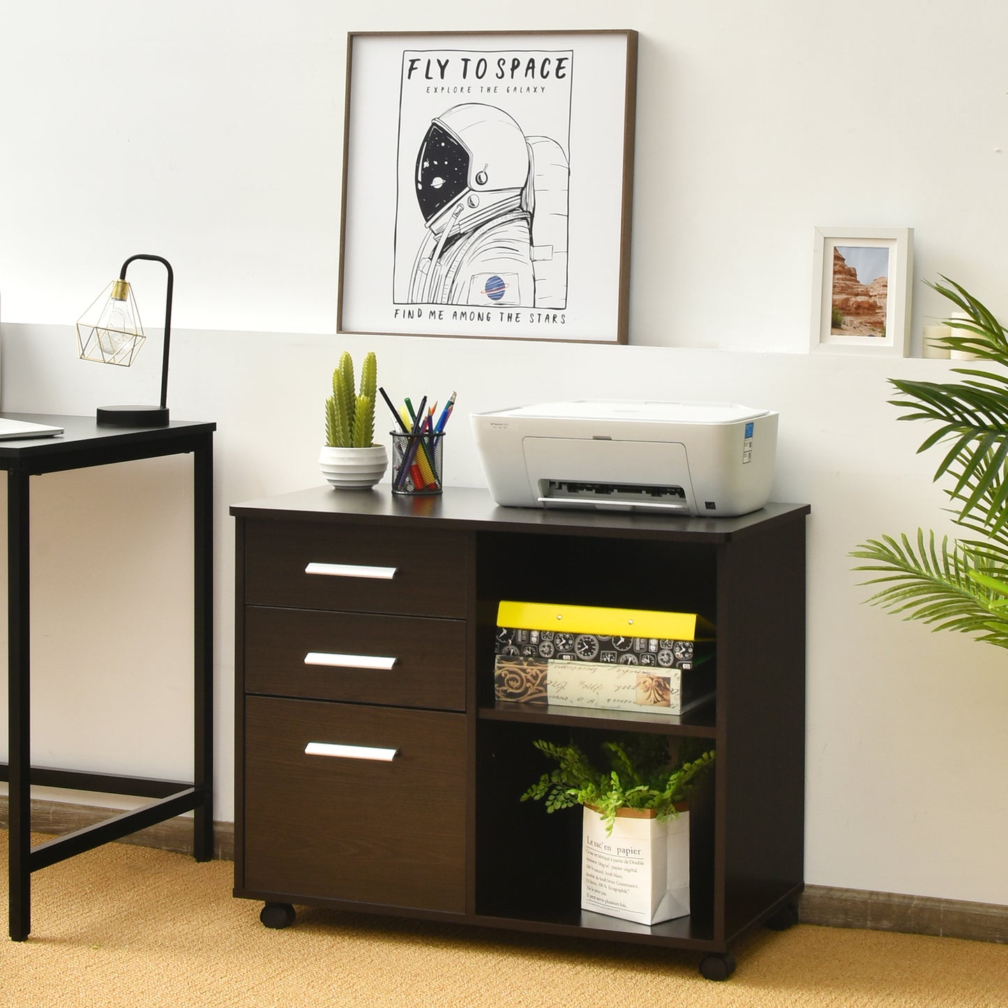 3-Drawer File Cabinet with Hanging Bars for Letter Size Documents-Coffee