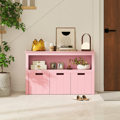 3-Drawer Wood Storage Cabinet with Wheels and Large Storage Space-Pink
