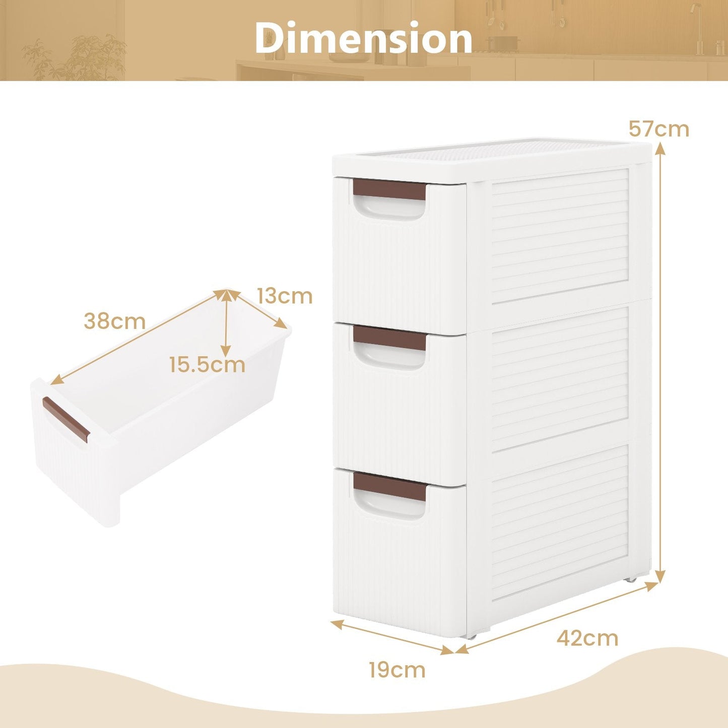 3/4/5/6-Drawer Narrow Storage Cabinet for Small Space-3-Tier