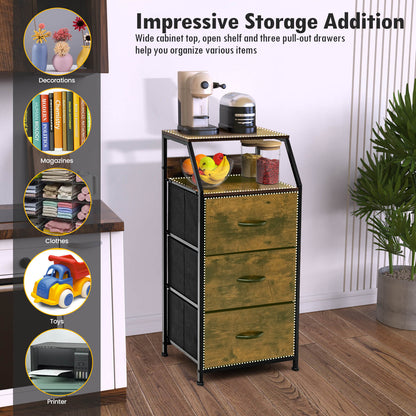 3 Drawer Organizer Unit with Wooden Top and Front-Brown