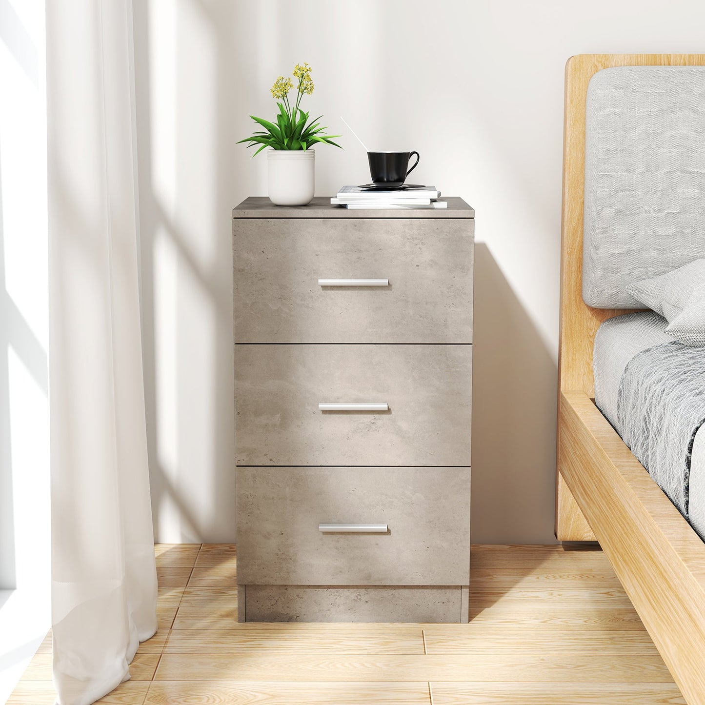 3-Drawer Wooden Dresser Cabinet with Anti-Toppling Device-Grey