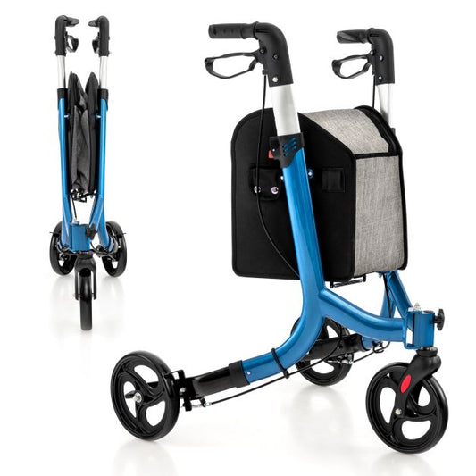 3-Wheel Rolling Walker with Adjustable Handle-Blue