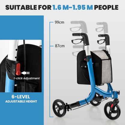 3-Wheel Rolling Walker with Adjustable Handle-Blue