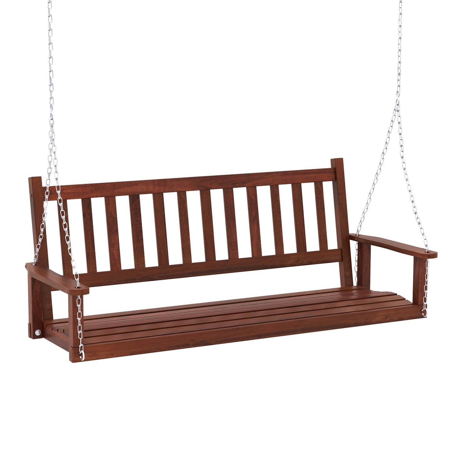 2/3 Person Wooden Outdoor Porch Swing with Adjustable Upper Chains-Brown-3 Person