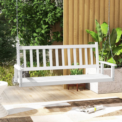 2/3 Person Wooden Outdoor Porch Swing with Adjustable Upper Chains-White-3 Person