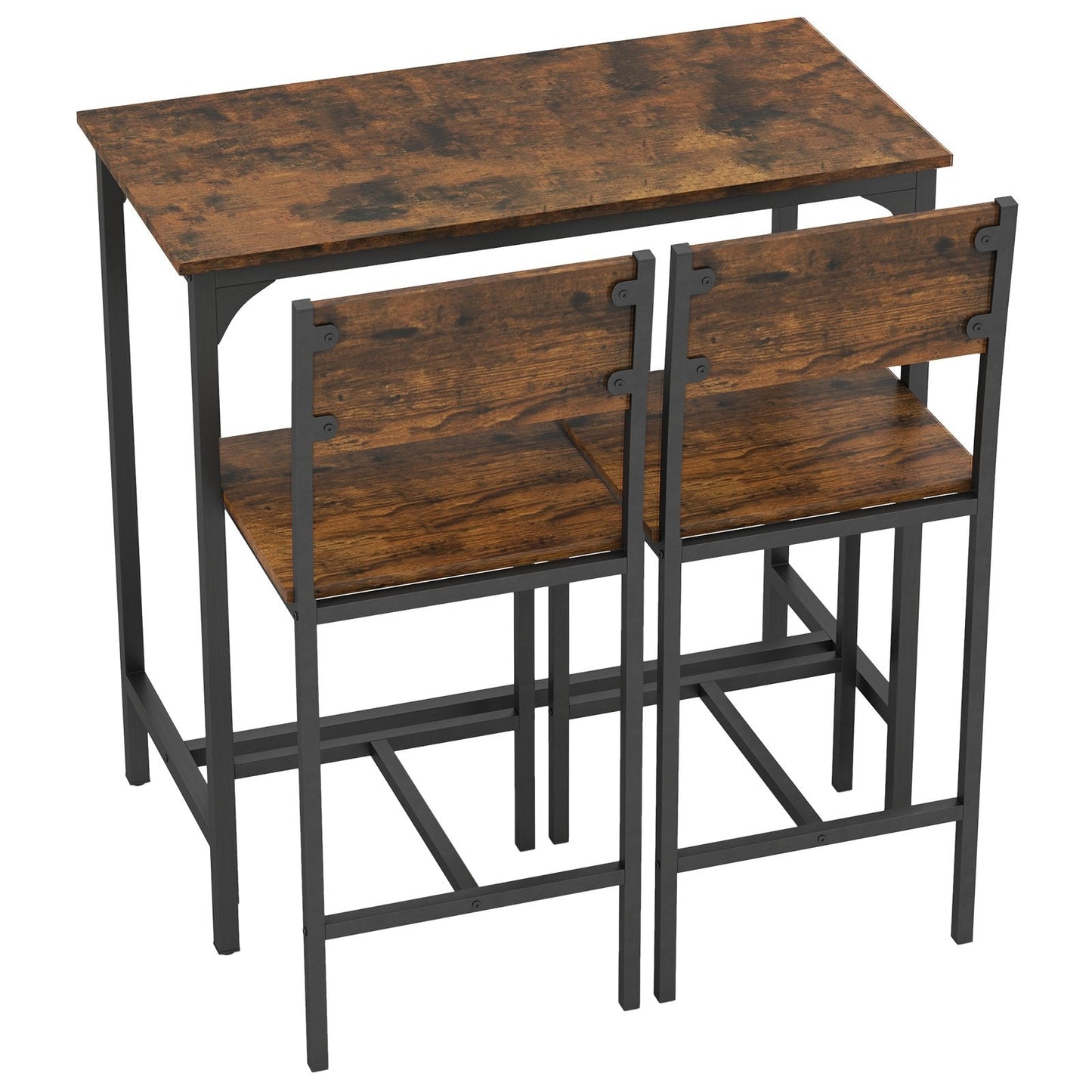3 Piece Bar Table Set with Pub Dining Table and 2 Bar Stoolsfor Small Space-Brown