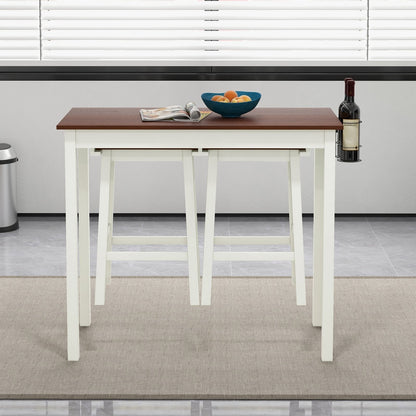 3-Piece Bar Table Set with 2 Wine Holders-Cream White