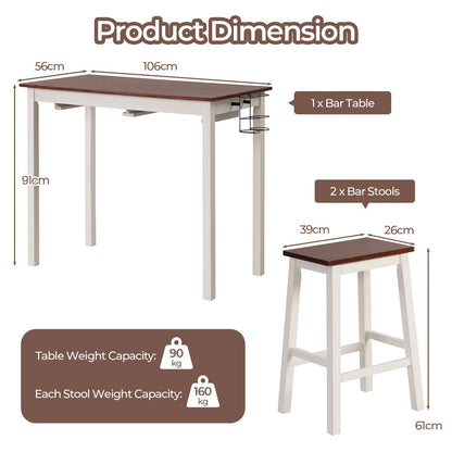 3-Piece Bar Table Set with 2 Wine Holders-Cream White